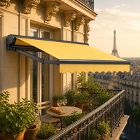 Auvent électrique en aluminium économique et luxueux pour balcon de piscine, éclairage LED à télécommande, installation facile, protection solaire intelligente