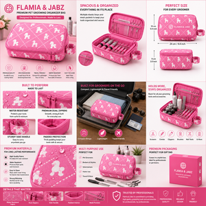 กรรไกรตัดขนสัตว์เลี้ยง FLAMIA JABZ  ใยไฟเบอร์รักษ์โลก ลายสุนัขสีดำ ขนาด 10x7.5 นิ้ว พร้อมกระเป๋าเดินทางทันสมัยกันน้ำ - Product Image 6