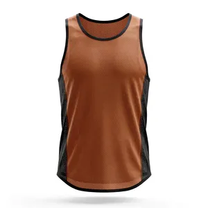 AMKOOR ENTERPRISES Débardeur de sport respirant en polyester/coton et gilet en mesh pour homme - Marron Cuivre et Noir pour l'entraînement - Product Image 1