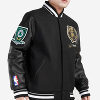 Blouson universitaire personnalisé en laine noire pour homme, avec manches en cuir noir et patch de basketball, style bomber, vente en gros, blouson de baseball Letterman