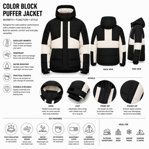 Chaqueta de Plumón Cortavientos para Hombre ODM, con Capucha, Aislante, Diseño de Bloques de Color, Abrigo de Invierno, Logotipo Personalizado, Bordado, Parche Tejido, Marca Privada - Product Image 5