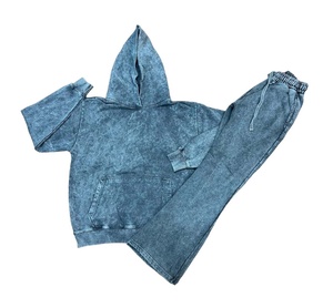 Ensemble de survêtement unisexe à capuche, couleur unie, manches longues, pantalon à cordon de serrage, tenue décontractée d'automne, 100 % coton, teint en pièce, coupe classique - Product Image 5