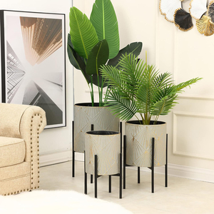 Macetas para Plantas de Interior, Juego de 3 Macetas con Soporte, Macetas Modernas Decorativas de Metal para Plantas de Piso, Color Verde Grisáceo - Product Image 5