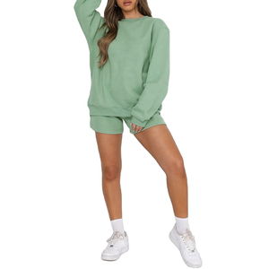 Premium Women's Short Sets Two Piece Blank Workout Set 100% Cotton Terry Quality Plus Size Casual Sweatshirt Set Logo - Product Image 6