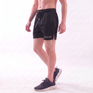 custom solid <b>black</b> workout <b>shorts</b> <b>men</b> active training gym sports bottom split hem side open pockets drawstring lightweight - Product Image 1