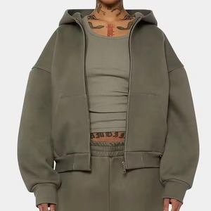High Quality Cotton Winter <b>Leopard</b> <b>Print</b> Front Zip-Up <b>Hoodie</b> Custom Boxy Fleece Washed Heavyweight Cropped Oversized Long Men's - Product Image 1