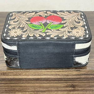 2026 Custom Logo Luxury Cheery Design Hand Tooled Leather Jewelry <b>Box</b> Genuine Cowhide Leather Jewellery Gift Package for Women's - Product Image 5