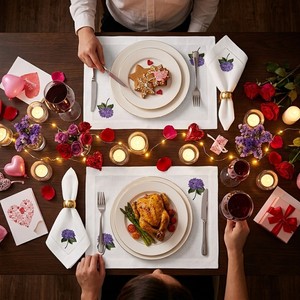 Ensemble de sets de table et de serviettes en coton pur brodé d'hortensias violets - Linge de table botanique charmant pour des dîners et des événements de luxe - Product Image 3