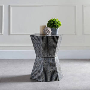 Tabourets hexagonaux gris fumé foncé, mosaïque artisanale en nacre, petite table d'appoint, décoration pour salon et chambre à coucher - Product Image 2