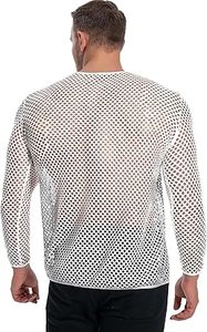 Men's Mesh See-through <b>Fishnet</b> White T Shirt Sexy Long Sleeve Night Club Wear Dancer T-shirt Men Party Performance Wear Shirts - Product Image 2
