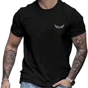 เสื้อยืดแขนสั้นสีขาวสำหรับผู้ชาย พิมพ์ลายปีกโลโก้ ทรงเข้ารูป คอกลม ผ้าเจอร์ซีย์คอตตอน ระบายอากาศได้ดี ดีไซน์ลำลอง - Product Image 5