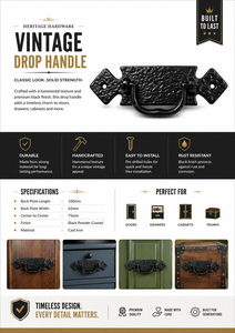 Modern Black Cabinet <b>Handle</b> Cast Iron <b>Pull</b> Right Hand for <b>Doors</b> & Windows - Product Image 5