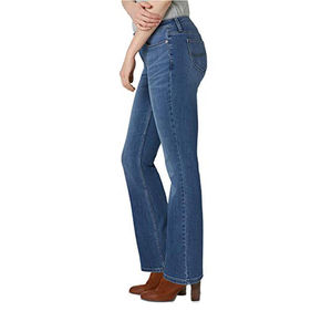 Pantalones vaqueros de mezclilla de corte bootcut para mujer, estilo casual, 100% algodón, tela tejida, cierre de botón, lavado medio, venta al por mayor - Product Image 2