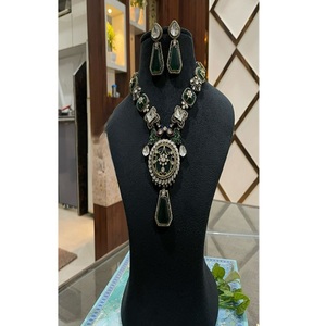Magnifique ensemble collier et boucles d'oreilles en alliage plaqué rhodium de qualité supérieure avec moissanite, idéal pour mariages, fêtes et occasions spéciales, classique pour femme - Product Image 1