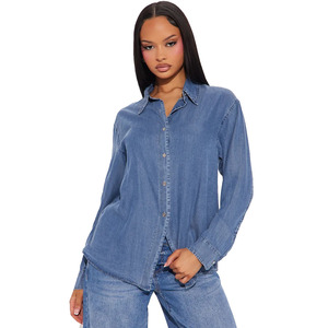Denim Factory Custom Ladies Long Sleeve Tops <b>Blue</b> <b>Jean</b> Shirts Luxury Spring Autumn Denim Jacket Shirt for <b>Women</b> - Product Image 1
