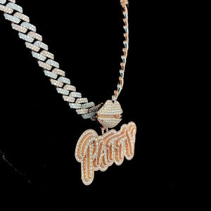 Pendentif Lettre Moissanite Entièrement Sertie, Chaîne Maille Cubaine, Sertissage à Griffes, Plaqué Or 18 carats, Meilleur Collier Style Hip-Hop, Cadeau pour Homme - Product Image 4