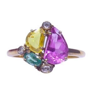 Anillos Antiguos Unisex con Baño de Oro de 14K, Engaste Clásico en Canal, Turmalina de Corte Ovalado, Zafiro Amarillo, Esmeralda y Diamante, Bajo MOQ - Product Image 2