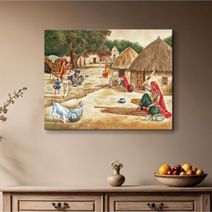 ArtX Canvas Peinture de paysage de village indien Vastu Nature Wall Art Multicolore 58 X 45 Cm Décoration de salon - Product Image 3
