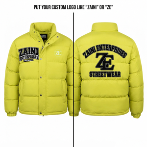 เสื้อแจ็คเก็ตพัฟเฟอร์ ZAINI 500 กรัม GSM พรีเมียม โพลีเอสเตอร์ กันน้ำ กันลม มีฮู้ด สีเหลืองนีออน แต่งผ้าควิลท์ OEM สำหรับฤดูหนาว - Product Image 1