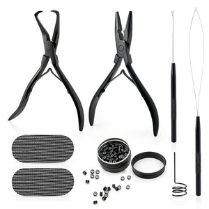 Kit d'extensions capillaires avec pince de pose et de retrait, crochet de tirage pour micro-perles, outil de boucle pour micro-perles et micro-liens - Product Image 1