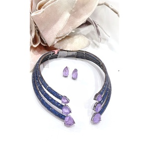 Classy Premium Quality Brass Zircon Trendy <b>Statement</b> Collar <b>Necklace</b> Earrings Set For Women Traditional Wedding Anniversary Gift - Product Image 1