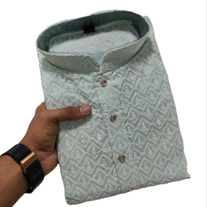 RN Embroidery Work Lakhnavi <b>Silk</b> Quick Dry Regular Fit Formal Indian <b>Kurta</b> for Men's Wedding and Party Season - Product Image 1