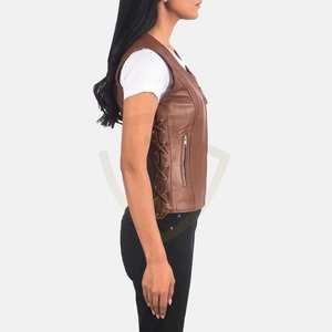 เสื้อกั๊กหนังแท้ 100% สำหรับผู้หญิง ปรับแต่งได้ตามต้องการ ปิดด้วยกระดุมแป๊ก ระบายอากาศได้ดี เป็นมิตรกับสิ่งแวดล้อม คอวี - Product Image 4