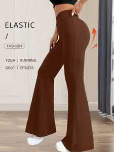 High Stretchable Style <b>Flared</b> <b>Legging</b> Tights Classic Plain Dyed Casual Outdoor Jogging Running Wear Summer Flare Trousers - Product Image 2