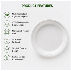 จานชานอ้อยย่อยสลายได้ ขนาด 6 และ 9 นิ้ว สำหรับเดินทาง ขายส่งจากโรงงานโดยตรง - Product Image 5