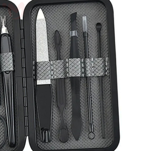 9 Pcs Manicure Pedicure <b>Kit</b> Stainless Steel <b>Nail</b> Care Tools Set Compact Leather Case Grooming Beauty <b>Kit</b> - Product Image 2