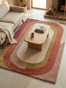 Tapis de sol contemporain à poils moyens 10-14 mm, motif abstrait, en laine tuftée à la main, antidérapant, couleur ivoire, terre cuite, moutarde, le plus vendu - Product Image 6