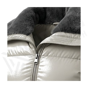 Hooded Quilted Waterproof <b>Bubble</b> Jacket Black Full Sleeve Winter Windproof Cotton Shell Knitted Fabric Polyester Filling Stand - Product Image 4