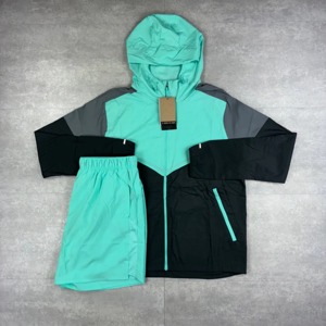 <b>Men's</b> Hooded Color Blocking Sport Set Quick Dry Knitted Polyester <b>Summer</b> Outwear <b>Jacket</b> Shorts Top - Product Image 3