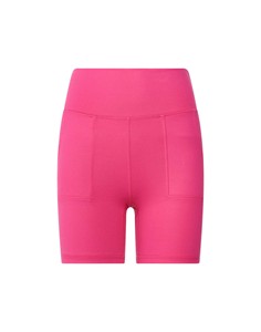 Shorts de sport rose taille haute pour femme, respirants, effet froncé, avec 2 boutons au dos et 2 poches sur les hanches – Meilleures ventes - Product Image 3