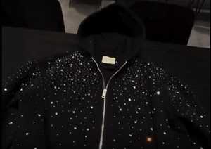 Custom Bulk Luxury Shining Gemstone Oversized Rhinestone Zip up Hoodie Acid Wash Vintage Streetwear Zipped Hoodie for Men - Product Image 2