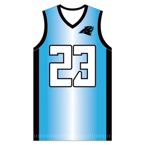 Ensemble de maillots de basket-ball personnalisés par sublimation, bleu clair, col en V, sans manches, uniformes respirants, unisexe pour adultes - Product Image 4