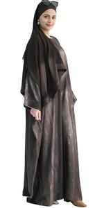 Robe longue Abaya ethnique en soie et nylon pour femmes, style Eid musulman, robes longues arabes de Dubaï, Abaya modeste de couleur unie pour filles - Product Image 4