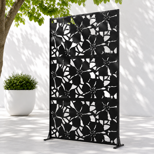 Black Floral Metal Privacy <b>Screen</b> Panel Decorative Garden <b>Partition</b> Outdoor Balcony Divider Fence Design - Product Image 4