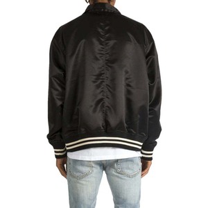 Veste universitaire en satin noir en gros, veste de baseball personnalisée, veste universitaire fine pour hommes - Product Image 3