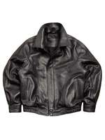 Blouson Bomber Unisexe Oversize en Cuir de Mouton Véritable Fait Main Style Café Racer, Fermeture Éclair Noire Vintage, Col Montant, Marque Privée OEM