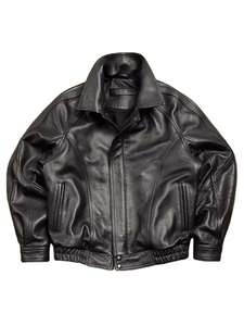 Men's Oversized Genuine <b>Leather</b> Bomber <b>Jacket</b> OEM Private Label Vintage Black Cowhide Zip Up <b>Leather</b> <b>Jacket</b> - Product Image 3