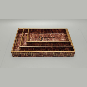 Ensemble de 3 plateaux décoratifs rectangulaires en MDF, mosaïque de luxe en acajou émaillé, motif bois de rose profond, organisateur de bureau de direction - Product Image 1