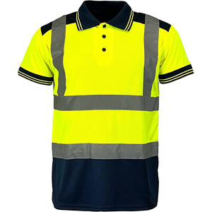 Men's High Visibility Reflective <b>Polo</b> Shirt Short Sleeve <b>Orange</b> Navy Knitted Quick Dry Casual Workwear - Product Image 3