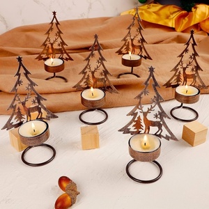 Wholesale Christmas Home Tabletop Decorative Mini Tree Cutwork Metal <b>Tea</b> <b>Light</b> Candle Holders - Product Image 1