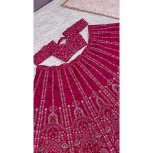 Vêtements de mariage FB Designer, Lehenga Choli rose élégant avec des sequins et des broderies pour les mariées - Product Image 5