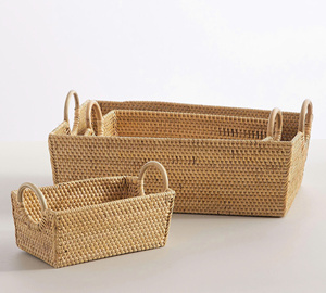 Minimalist Rattan <b>Basket</b> Set Of 3 Stylish <b>Storage</b> Solution For Living Room Bedroom Home Decor Or Bathroom Decor - Product Image 2