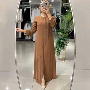 Black Polyester Abaya <b>Women</b> Premium Modest Islamic <b>Dress</b> Elegant <b>Arabic</b> Dubai Style Open Front Floor Length Long Robe Pearl - Product Image 2