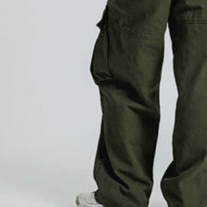 Women's Olive Green Cargo <b>Pants</b> Solid Color Elastic Waist Loose Fit Casual Full Length With Pockets <b>Summer</b> Wear - Product Image 5