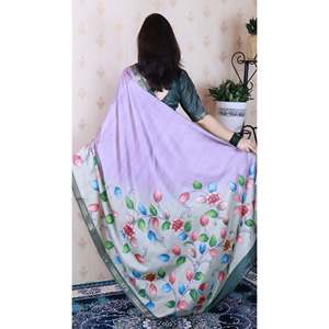 Sari en soie Tussar douce lavande tissé Kalamkari avec imprimé Zari unique Elite Weaves 450g pour tenue de soirée sur Shopify - Product Image 4