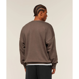 Sweat-shirt à col rond marron surdimensionné pour homme, en molleton épais, coupe décontractée, style streetwear décontracté - Product Image 2